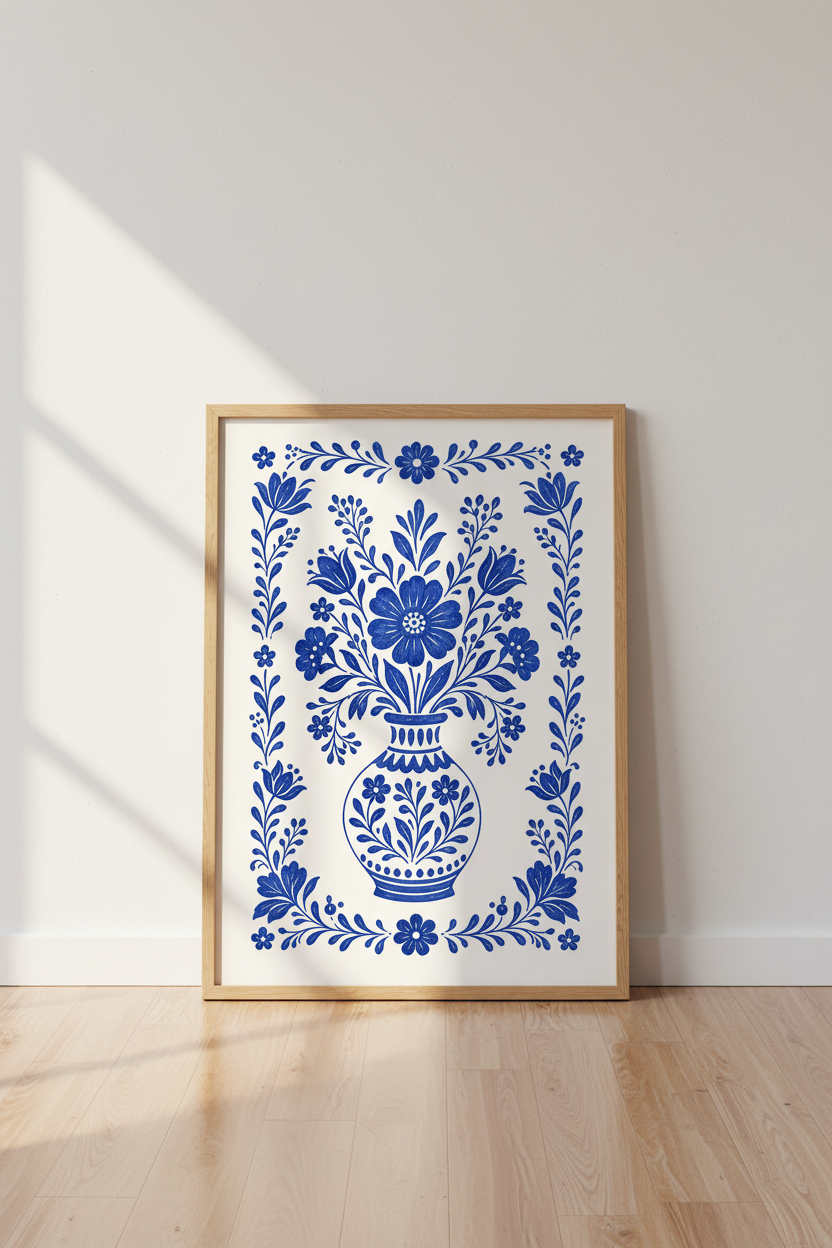 Blue Vase Wall Art Print | Living Room Decor | Delft-Inspired Poster
