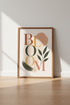 Bloom Typography Wall Art | Boho Earth Tone Botanical Poster | Modern Living Room Decor