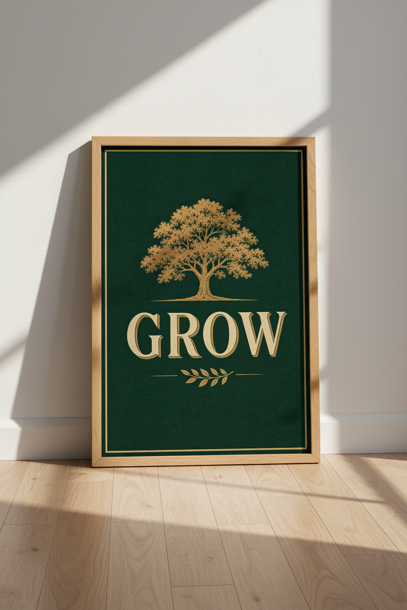 Oak Tree Grow Wall Art | Emerald Green &amp; Gold Decor | Dark Academia Poster