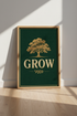 Oak Tree Grow Wall Art | Emerald Green & Gold Decor | Dark Academia Poster