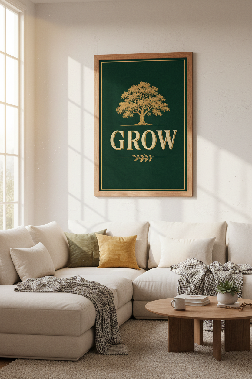 Oak Tree Grow Wall Art | Emerald Green &amp; Gold Decor | Dark Academia Poster
