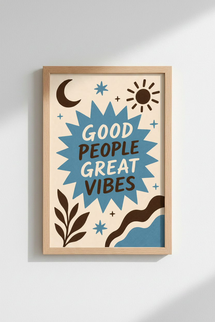 Good Vibes Poster | Modern Blue Starburst, Living Room Decor