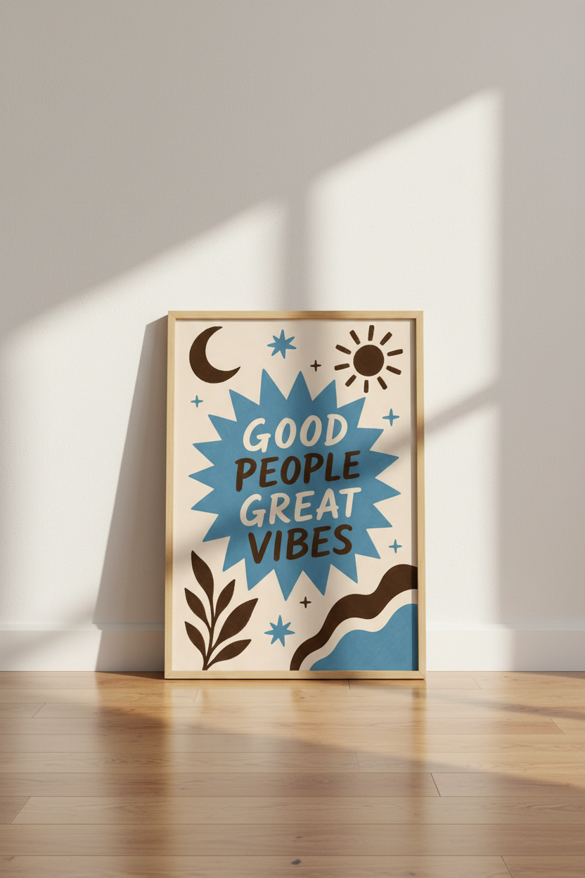 Good Vibes Poster | Modern Blue Starburst, Living Room Decor