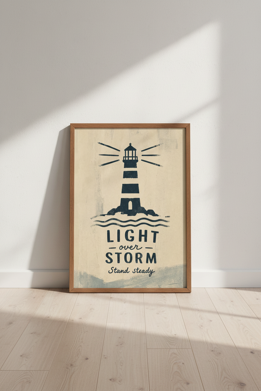Lighthouse Wall Art Print | Nautical Quote Poster, Coastal Home Decor