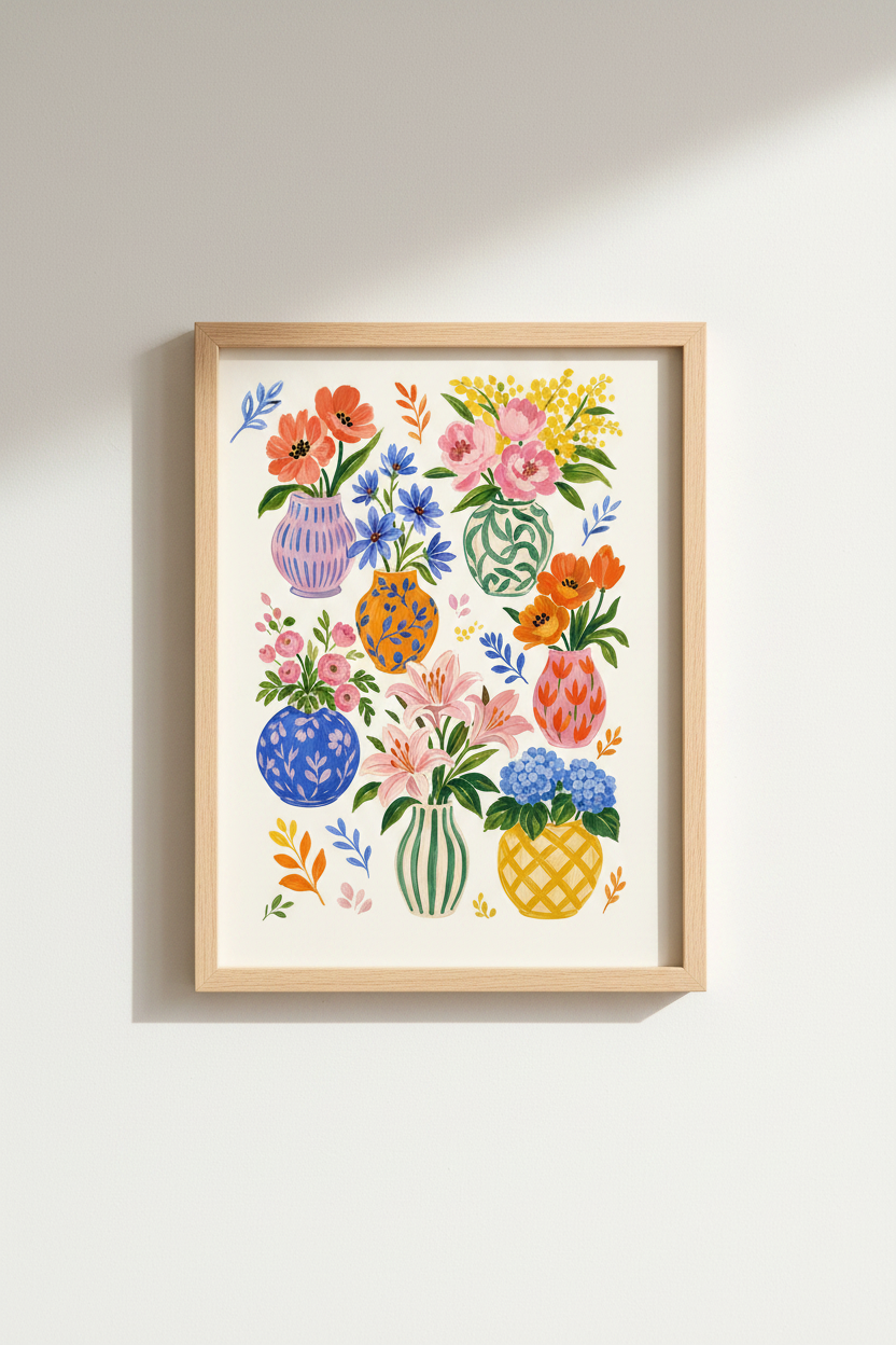 Colorful Floral Art Print | Boho Botanical Decor | Mediterranean Flower Poster