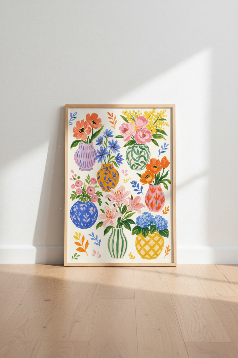 Colorful Floral Art Print | Boho Botanical Decor | Mediterranean Flower Poster