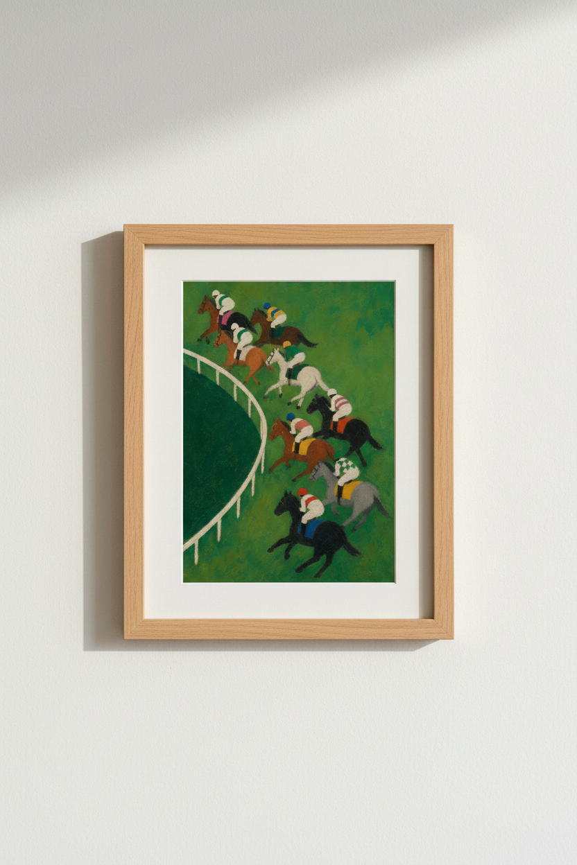 Horse racing poster | Vintage canvas vibe, green palette, living room decor
