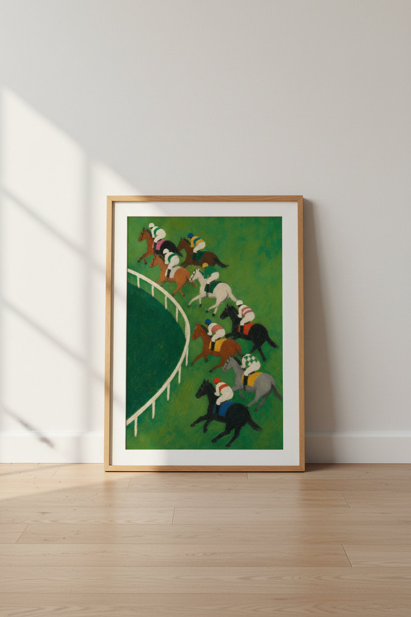Horse racing poster | Vintage canvas vibe, green palette, living room decor