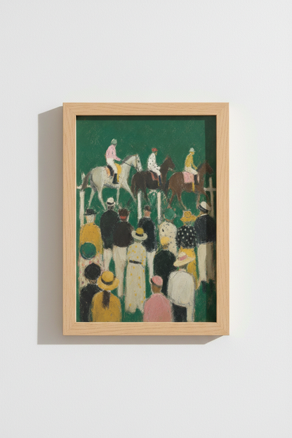 Horse Racing Print | Impressionist Green Textured Wall Art, Living Room Decor