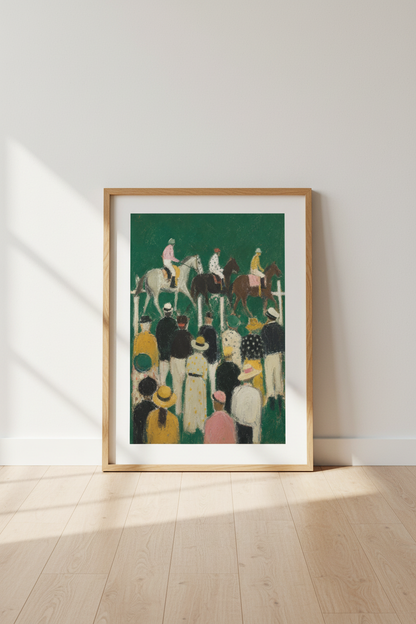 Horse Racing Print | Impressionist Green Textured Wall Art, Living Room Decor