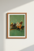 Horse racing art | Impressionist palette, teal green backdrop | Living room decor