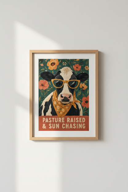 Fun Cow Wall Art Print | Farmhouse Floral Poster, Quirky Kitchen Decor
