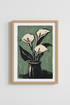 Calla Lily Wall Art | Linocut Botanical Print, Living Room Decor | Sage Poster