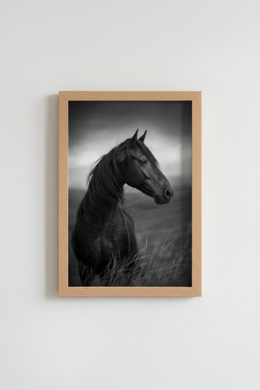 Black Horse Wall Art Print | Dark Equestrian Decor | Moody Stallion Poster