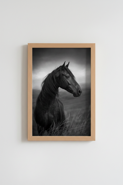 Black Horse Wall Art Print | Dark Equestrian Decor | Moody Stallion Poster