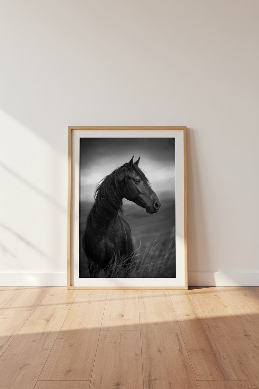 Black Horse Wall Art Print | Dark Equestrian Decor | Moody Stallion Poster