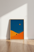 Minimalist Fox Desert Wall Art | Orange & Blue Landscape, Modern Home Decor