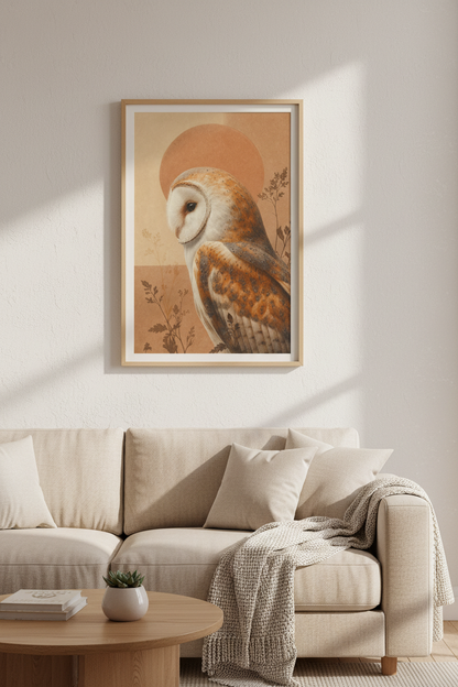 Barn Owl | Terracotta Boho Style, Woodland Nursery Decor Poster