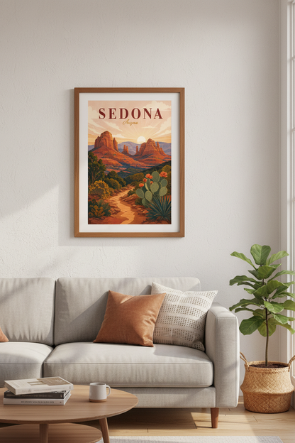 Sedona Arizona Retro Travel Poster | Desert Red Rock Sunset | Boho Southwest Wall Decor
