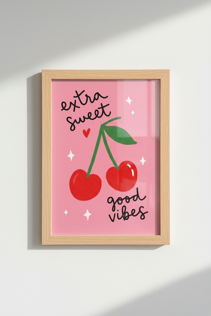Preppy Cherry Wall Art | Pink Heart Cherry Poster, Trendy Dorm &amp; Bedroom Decor