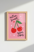 Preppy Cherry Wall Art | Pink Heart Cherry Poster, Trendy Dorm & Bedroom Decor