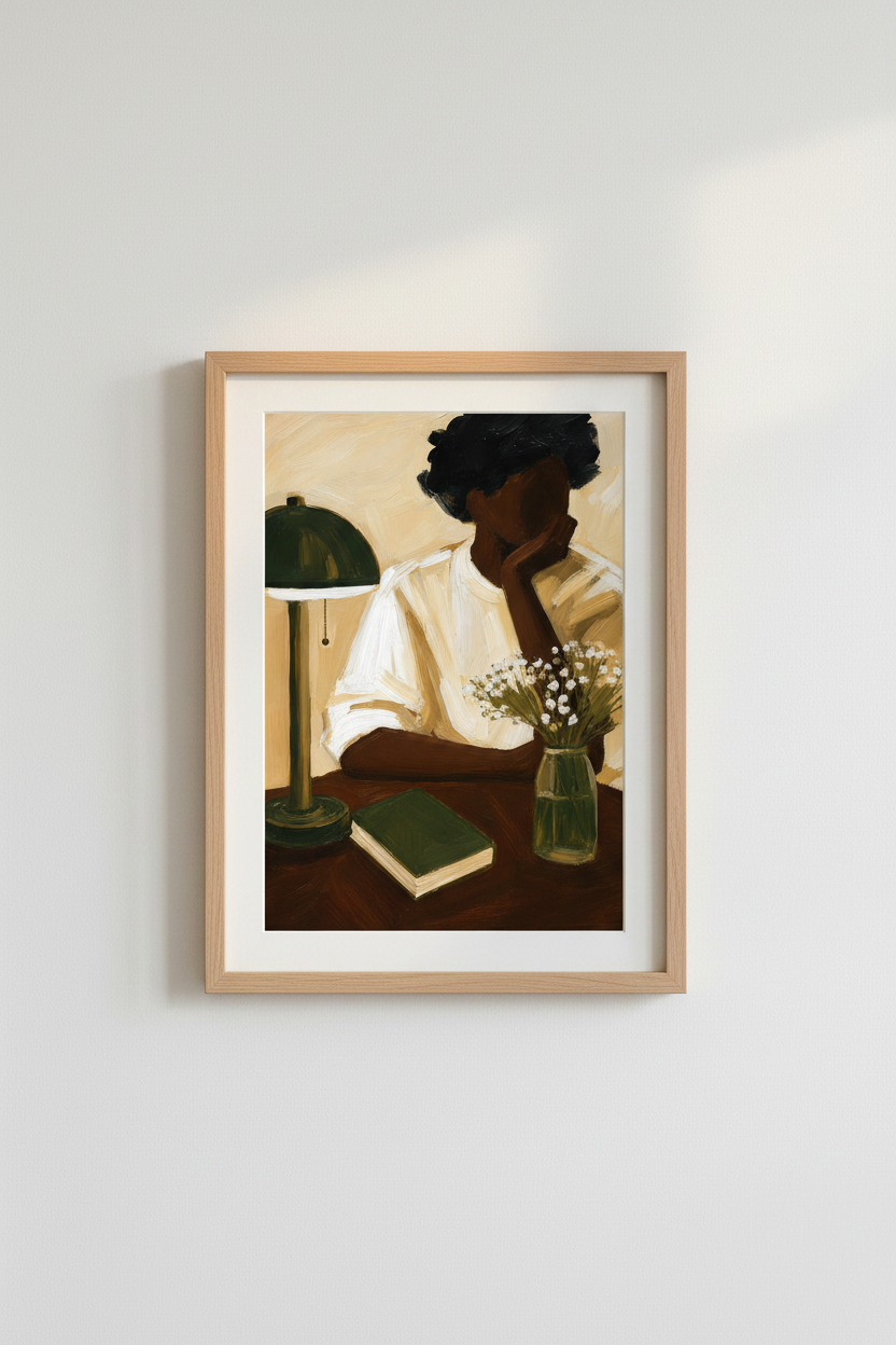 Modern Portrait Art | Warm Tones, Beige &amp; Olive | Living Room Decor