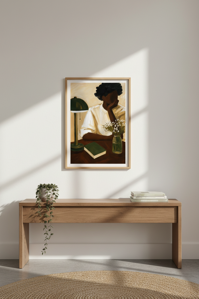 Modern Portrait Art | Warm Tones, Beige &amp; Olive | Living Room Decor