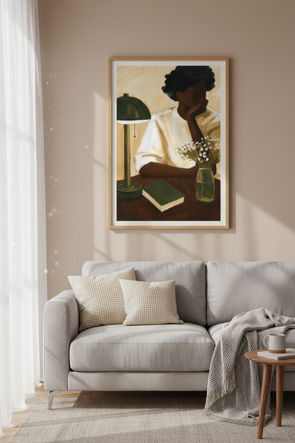 Modern Portrait Art | Warm Tones, Beige &amp; Olive | Living Room Decor
