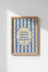 Retro Book Lover Print | Blue Wavy Floral Library Decor | Aesthetic Reading Nook Poster