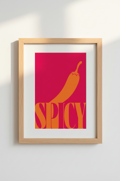 Spicy Food Art Print | Bold Pink &amp; Orange Chili Poster, Kitchen Wall Decor