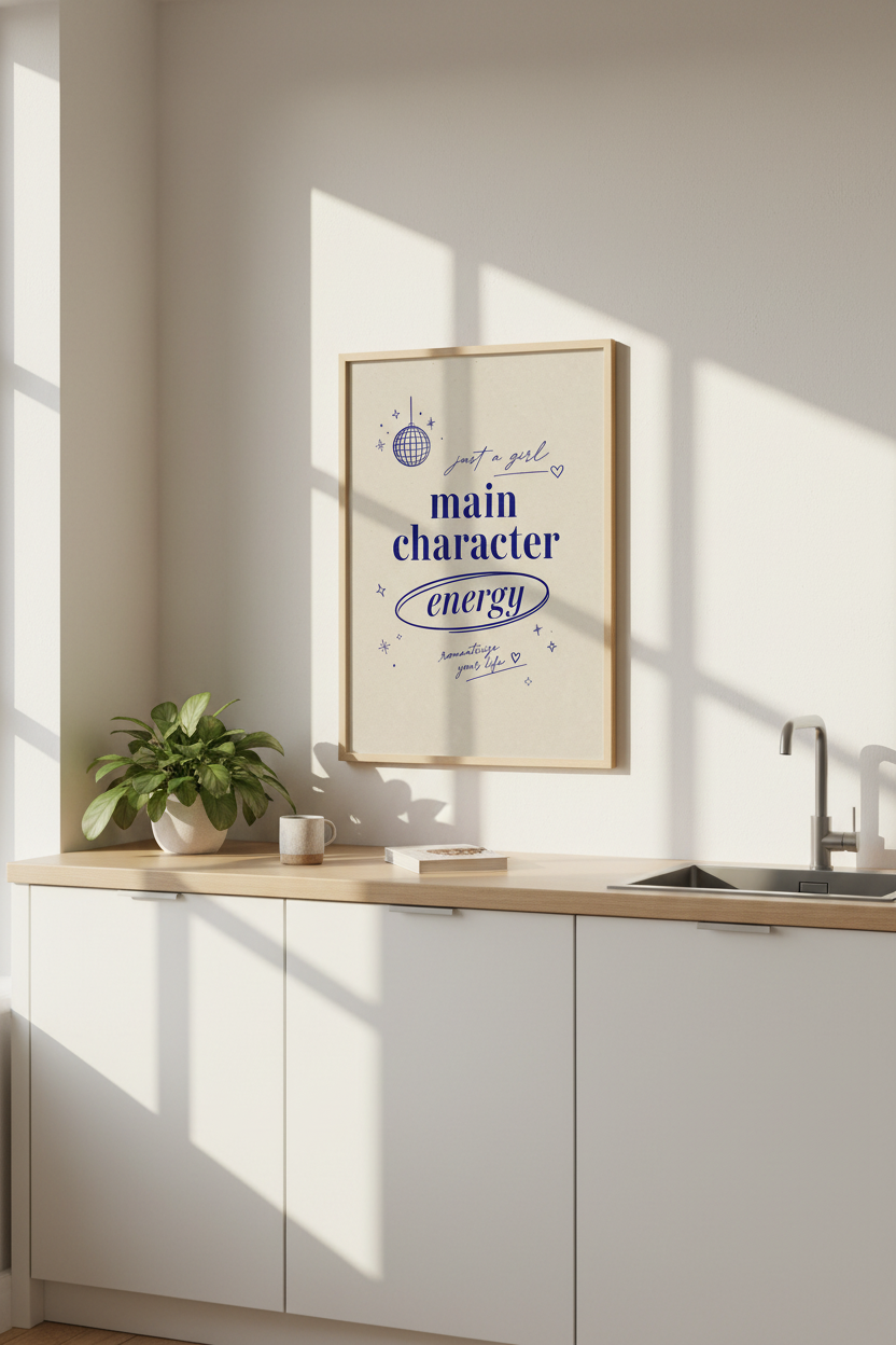 Main Character Energy Wall Art Print | Navy Disco Decor | Preppy Aesthetic Poster