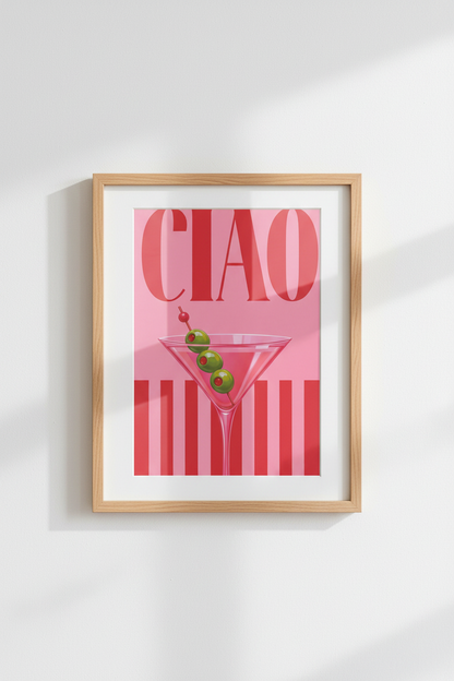 Pink Cocktail Wall Art Print | Modern Bar Cart Decor | Ciao Martini Poster