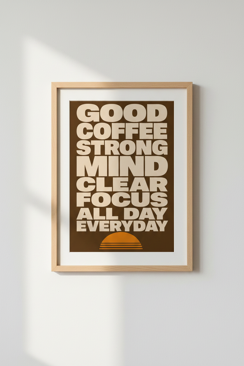 Coffee Quote Typography Wall Art | Retro Brown Kitchen Decor | Bold Motivational Poster