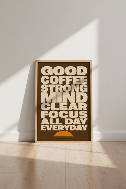 Coffee Quote Typography Wall Art | Retro Brown Kitchen Decor | Bold Motivational Poster