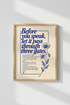 Three Gates Quote Wall Art | Blue Botanical Flower Decor | Mindful Office Poster
