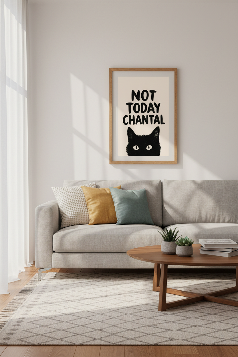 Not Today Chantal Black Cat Wall Art | Funny Office Decor | Minimalist Poster Print