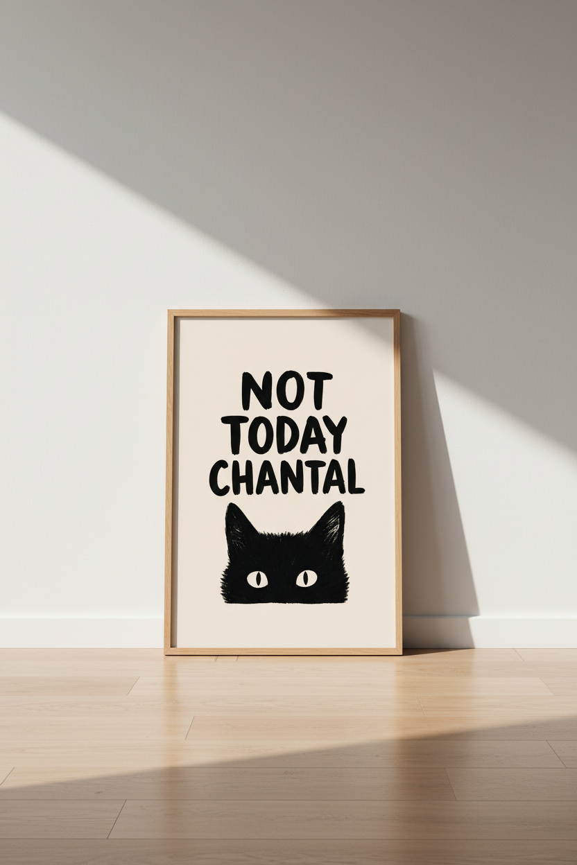 Not Today Chantal Black Cat Wall Art | Funny Office Decor | Minimalist Poster Print