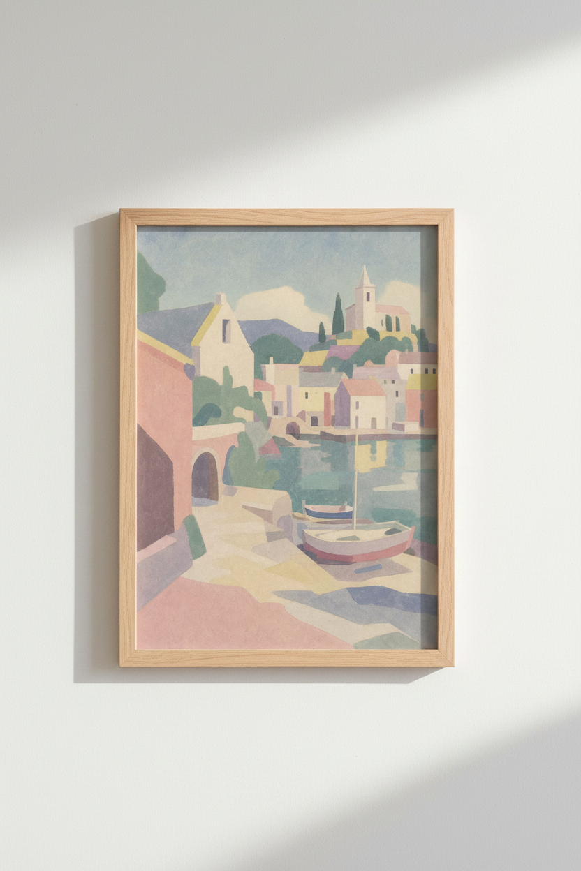 Coastal Wall Art Print | Impressionist Village Decor | Living Room Poster