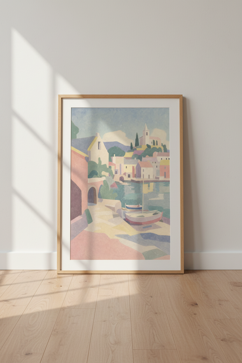 Coastal Wall Art Print | Impressionist Village Decor | Living Room Poster