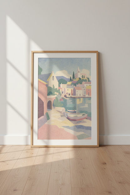 Coastal Wall Art Print | Impressionist Village Decor | Living Room Poster