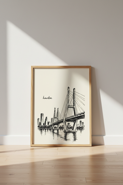 Houston City Sketch | Texas Skyline Wall Art, Modern Urban Decor Poster
