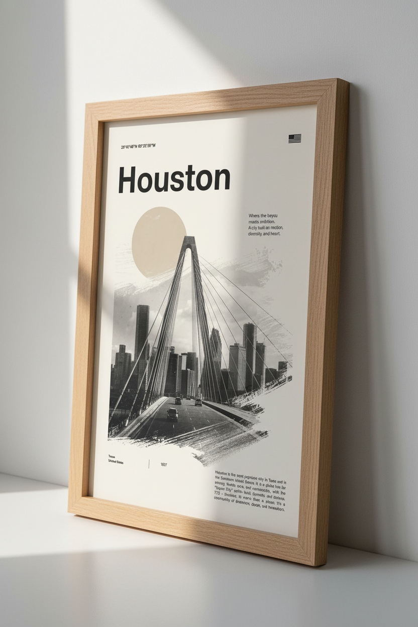 Houston Texas Cityscape Wall Art | Modern Neutral Skyline Decor | Minimalist Poster