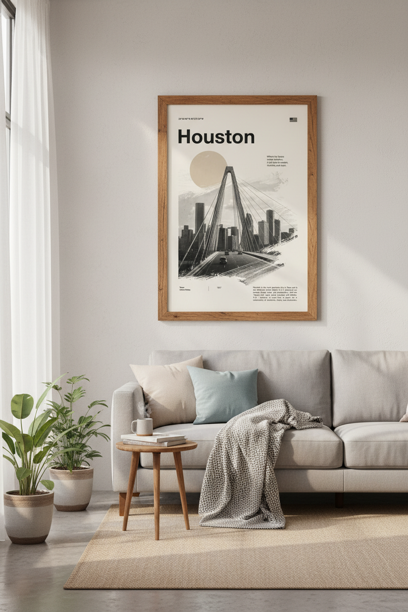 Houston Texas Cityscape Wall Art | Modern Neutral Skyline Decor | Minimalist Poster