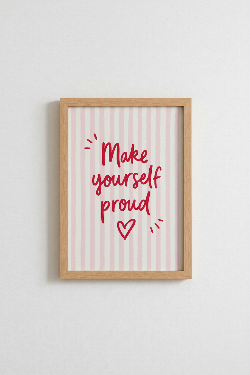 Make Yourself Proud Quote Print | Pink Striped Aesthetic, Preppy Dorm Decor