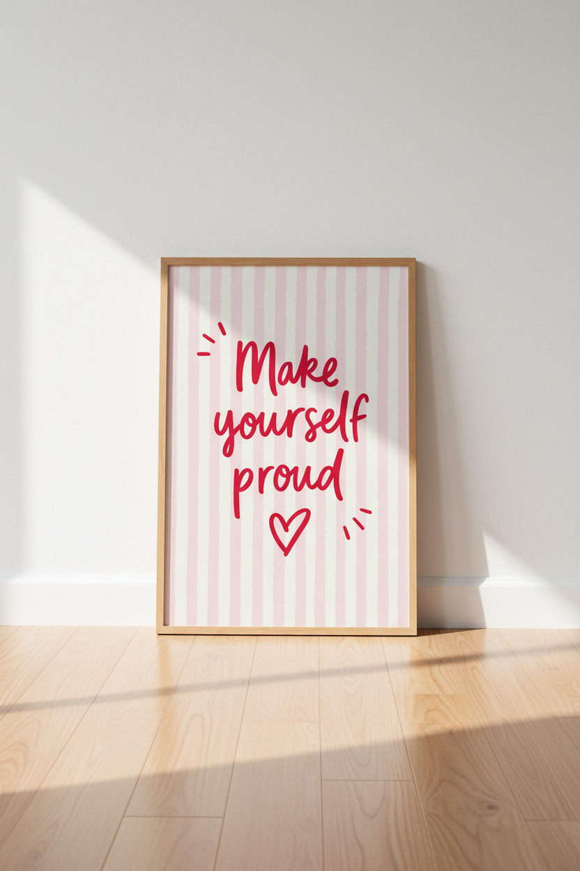 Make Yourself Proud Quote Print | Pink Striped Aesthetic, Preppy Dorm Decor