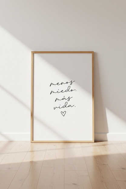 Menos Miedo Mas Vida Wall Art Print | Spanish Quote Decor | Minimalist Poster