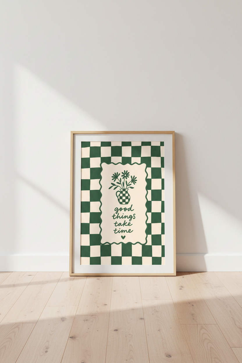 boho wall art print | emerald vase motif decor for living room