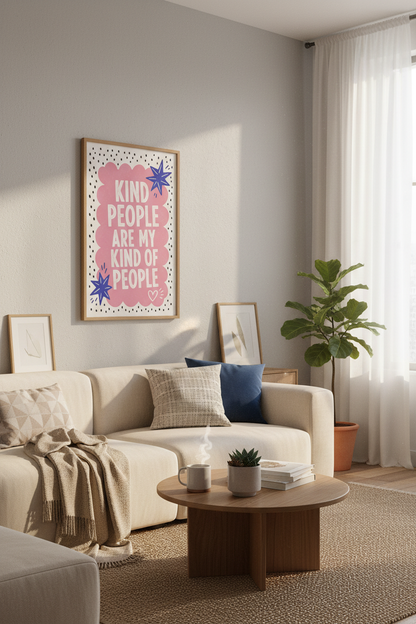 Kind People Quote Poster | Pink Positive Wall Art | Indie Aesthetic Print