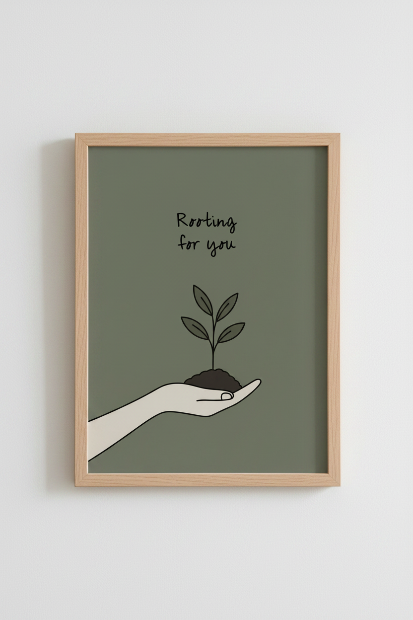 Rooting For You Print | Sage Green Plant Minimalist Wall Art | Botanical Office Poster