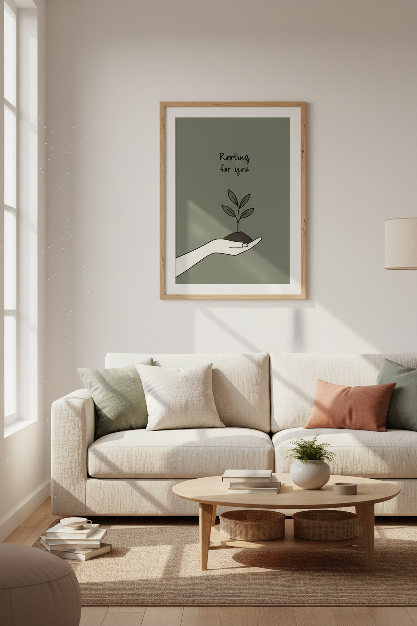 Rooting For You Print | Sage Green Plant Minimalist Wall Art | Botanical Office Poster